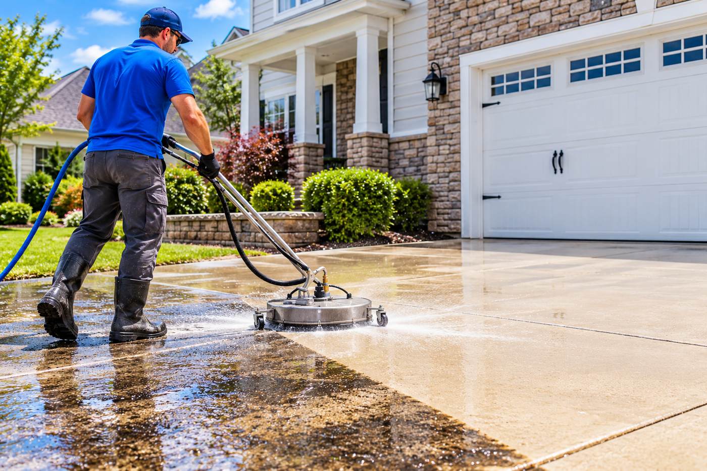 Fast Pro crew providing driveway and patio cleaning at a Texas home