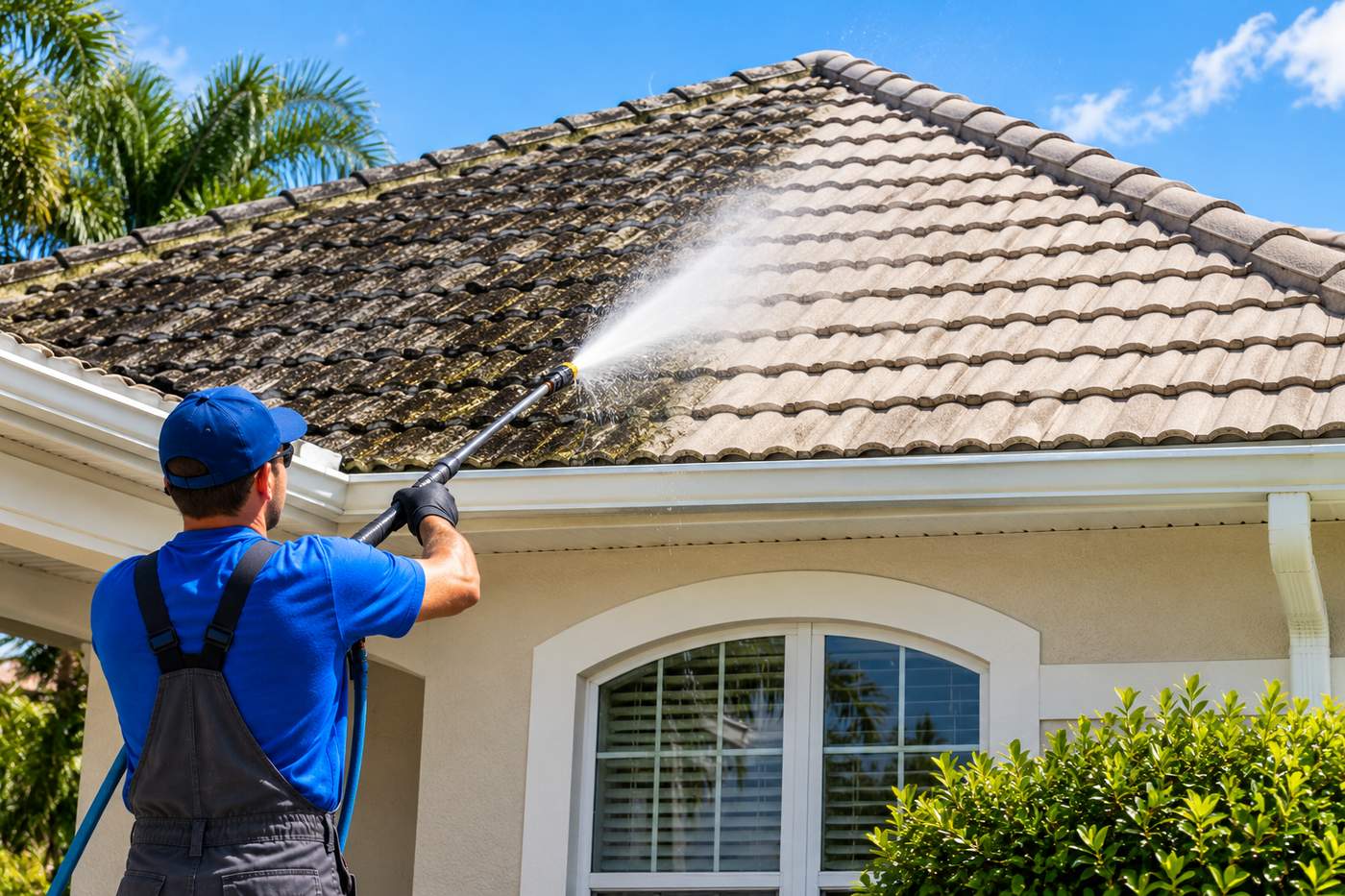 Fast Pro crew providing roof cleaning at a Florida home